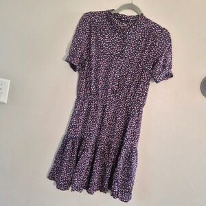 LeShop Korea Womens Medium Navy Floral Shirt Dress Mandarin Feminine Preppy